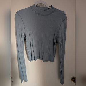 American Eagle Outfitters Light Blue Pointelle Long Sleeve Top